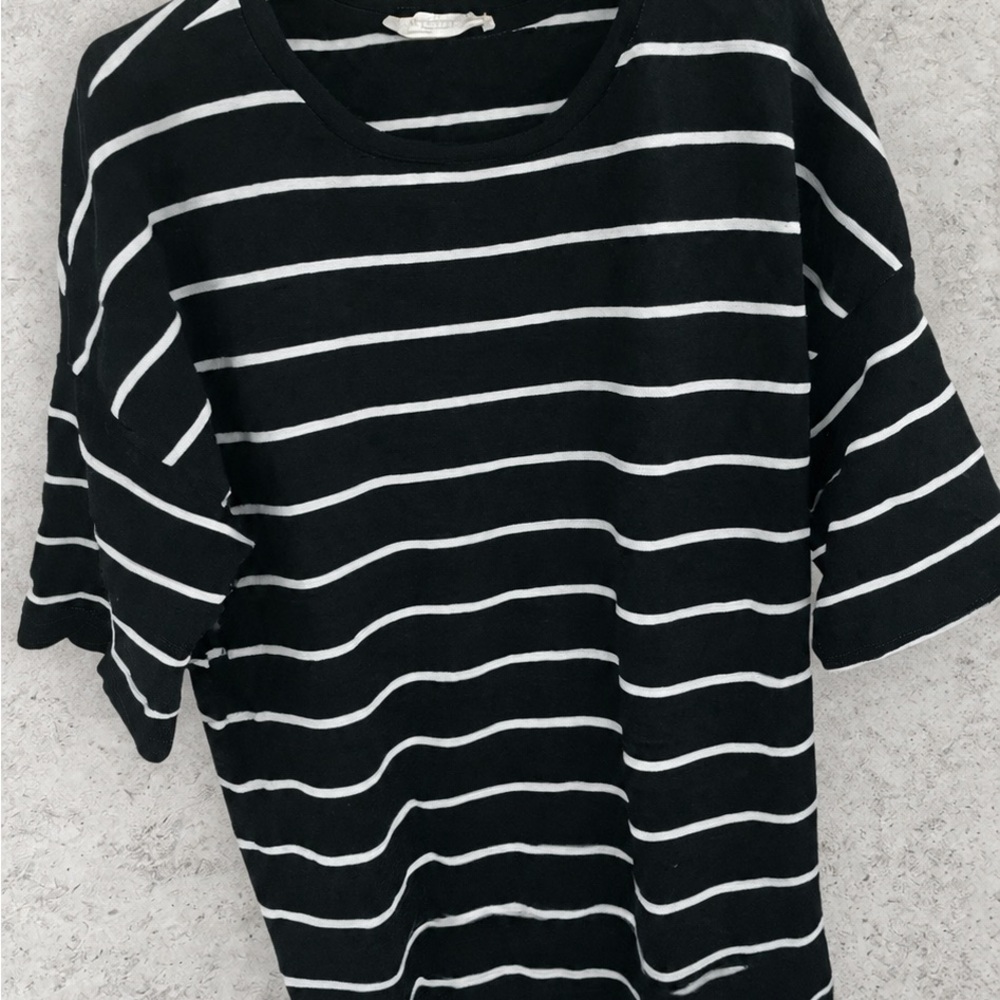 Zara Black and White Striped Short Sleeve Tee